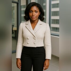 Avec Les Filles Luxury White Tailored Woman Cropped Blazer Modern Classic Small